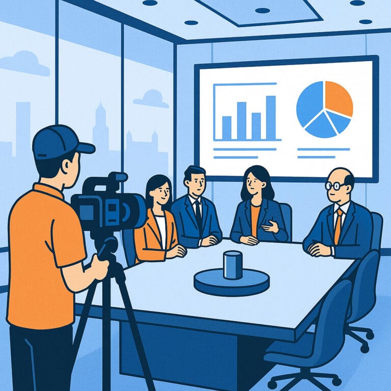 Filming a business meeting presentation discussion.