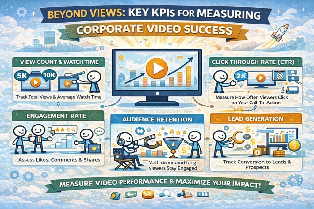 KPIs for measuring corporate video success infographic.