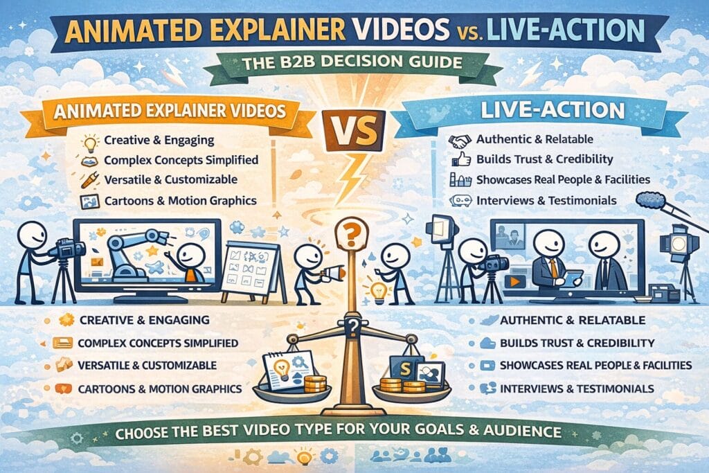Infographic comparing animated and live-action videos.