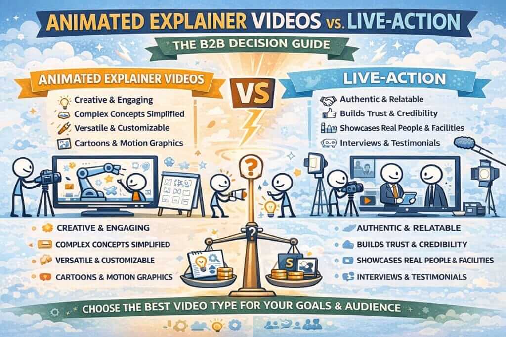 Infographic comparing animated and live-action videos.