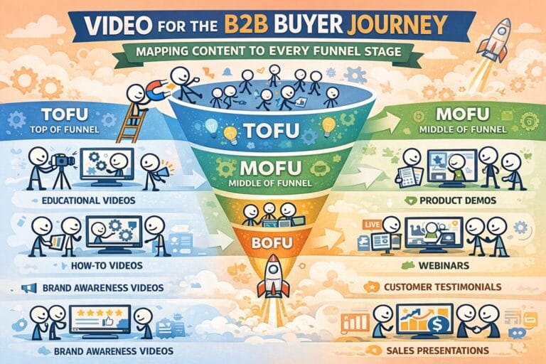 B2B buyer journey funnel stages and video types.