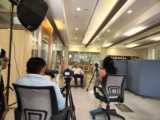 Interview setup in modern office