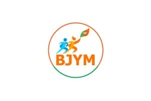 BJYM logo with figures and Indian flag