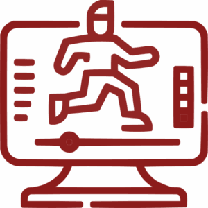 Red icon of person running on treadmill screen
