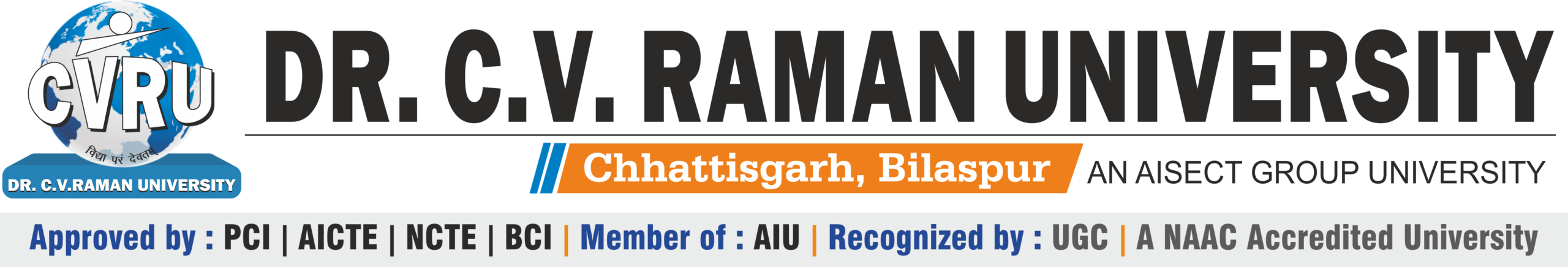 Dr. C.V. Raman University banner with accreditations