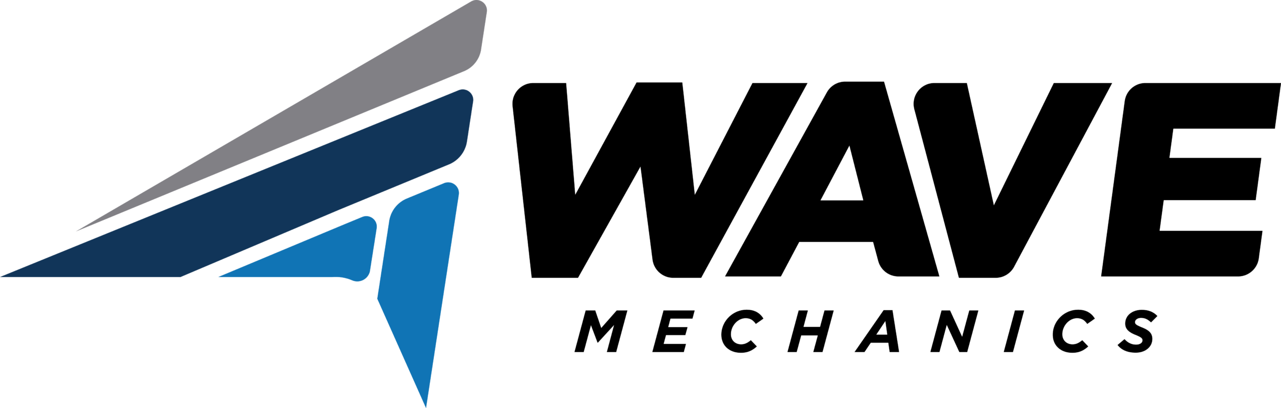 Abstract blue and gray wing-shaped logo